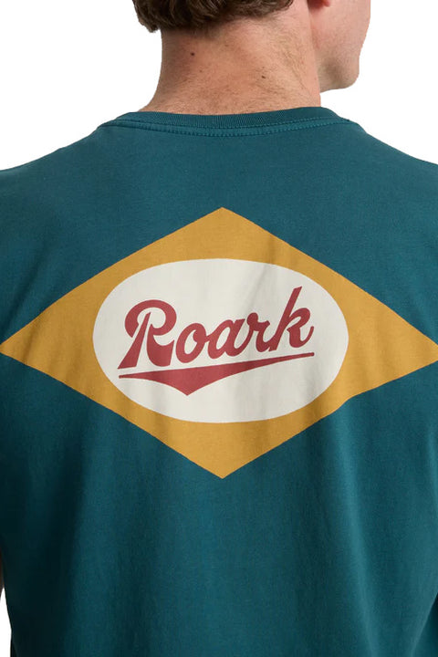 Roark Revival Diamond Script Tee - Deep Sea- Close up on back logo