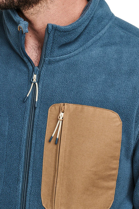 Roark Revival Landfall Fleece - Deep Blue - Chest Closeup