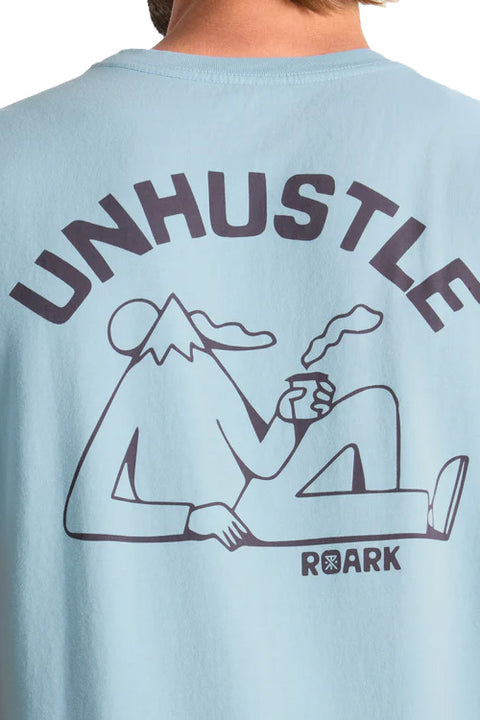 Roark Unhustle Premium Tee - Dusty Blue- Close up on back logo