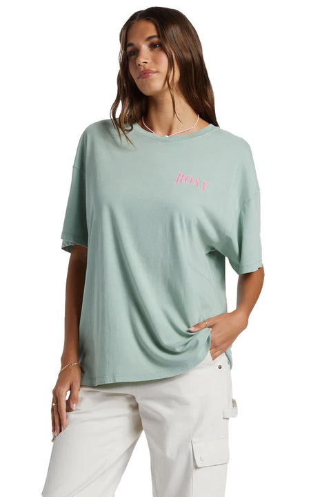 Roxy Bring The Good Vibes Oversized T-Shirt - Blue Surf- Front