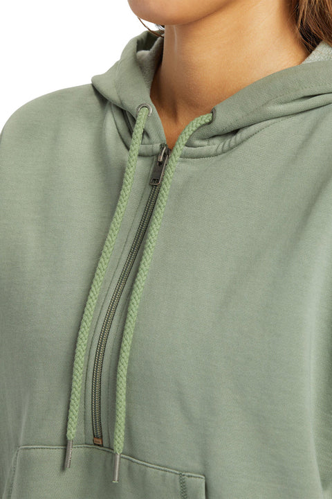 Roxy Drakes Cove Half-Zip Hoodie - Agave Green - Closeup Zip