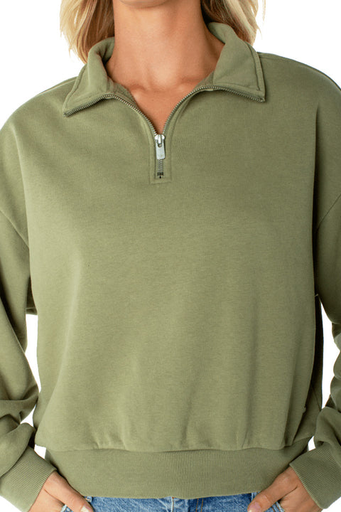 Roxy Half Moon Fleece - Oil Green Solid- Close up of front