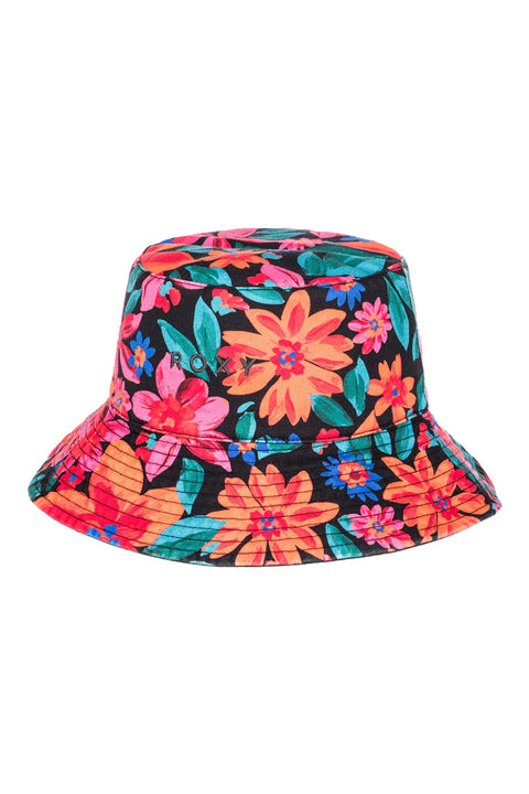 Roxy Jasmine Paradise Reversible Bucket Hat - Anthracite Floral Fiesta Big- Front