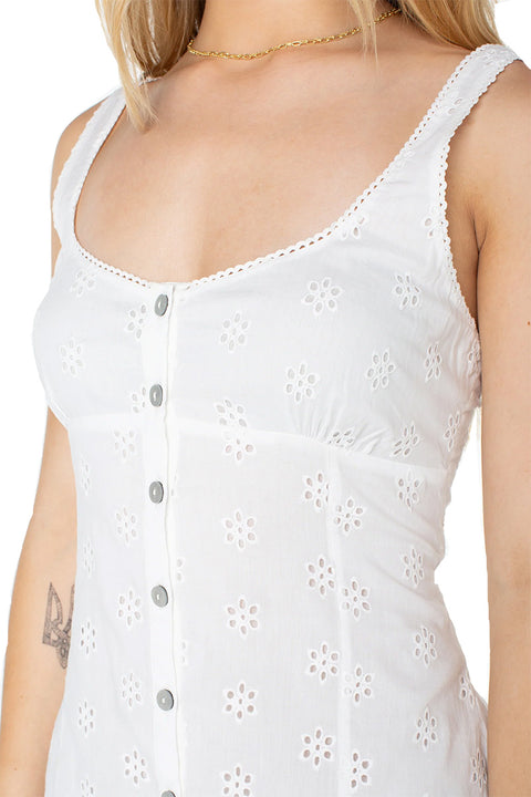 Roxy Kaia Mini Dress - Snow White Solid- Close up on front