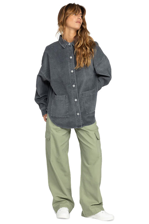 Roxy Kick Back Cord Shacket - Phantom- Front