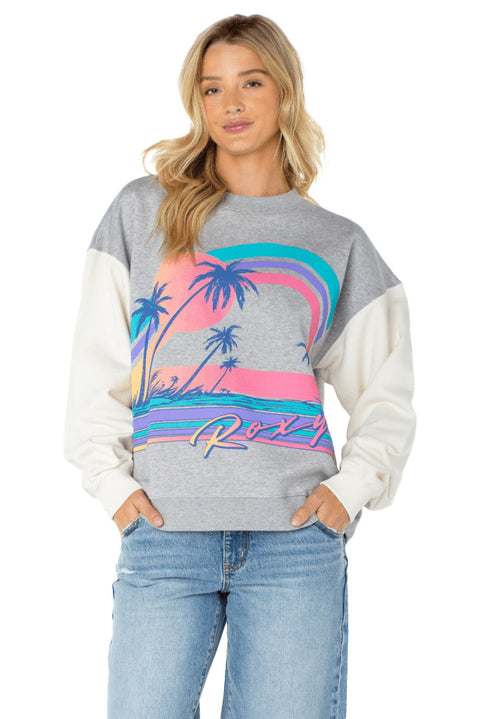 Roxy Lineup Contrast Crew - Heather Gray Heatwave- Front