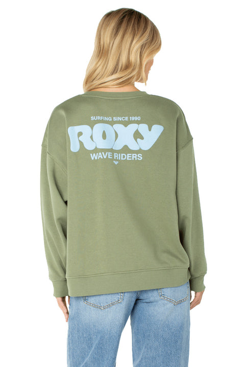 Roxy Morning Stroll Fleece Top - Oil Green Wave Riders Club- Back