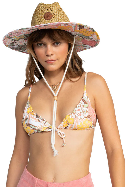 Roxy Pina To My Colada Sun Hat - White Viva La Vida- Front on model