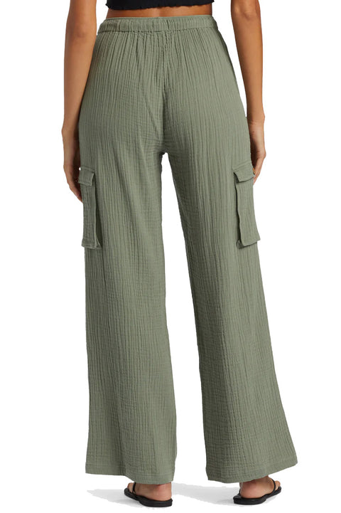 Roxy Precious Cargo Solid High-Waist Pants - Agave Green - Back