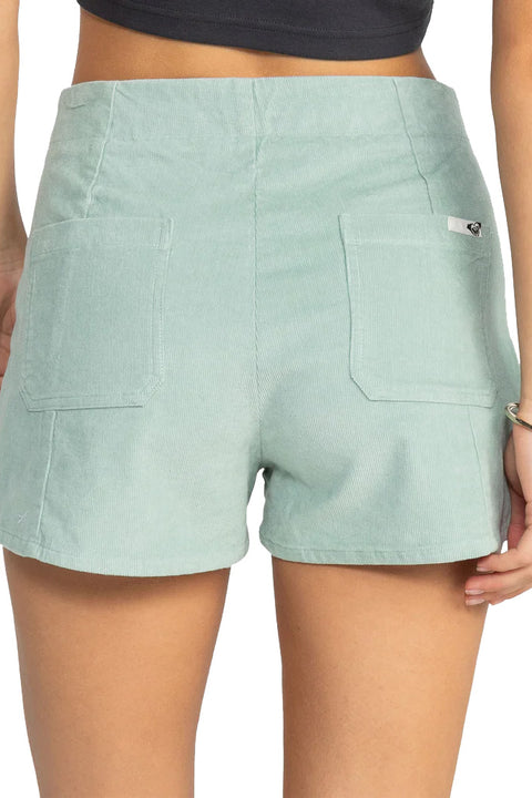 Roxy Sessions High Waist Corduroy Shorts - Blue Surf- Back