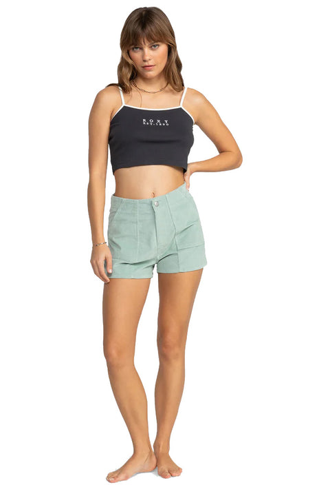 Roxy Sessions High Waist Corduroy Shorts - Blue Surf- Front