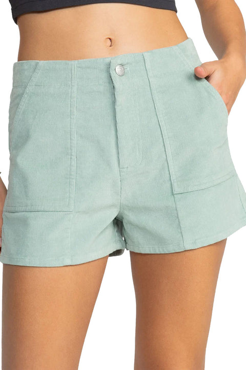 Roxy Sessions High Waist Corduroy Shorts - Blue Surf- Front close up