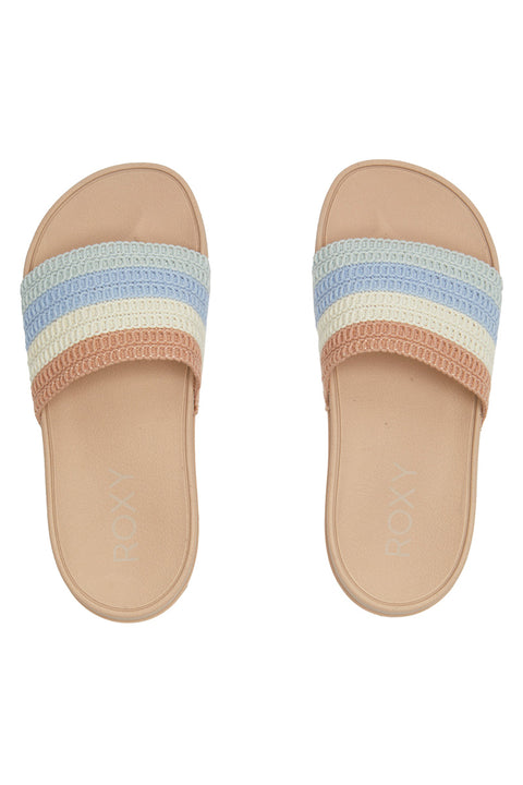 Roxy Slippy Crochet Sandals - Light Blue / Brown - Top View