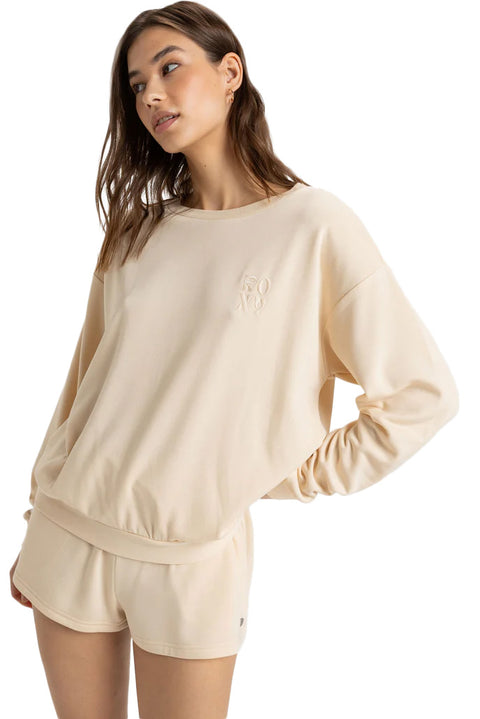 Roxy Surfing By Moonlight Crew Neck Sweatshirt - Tapioca- Front