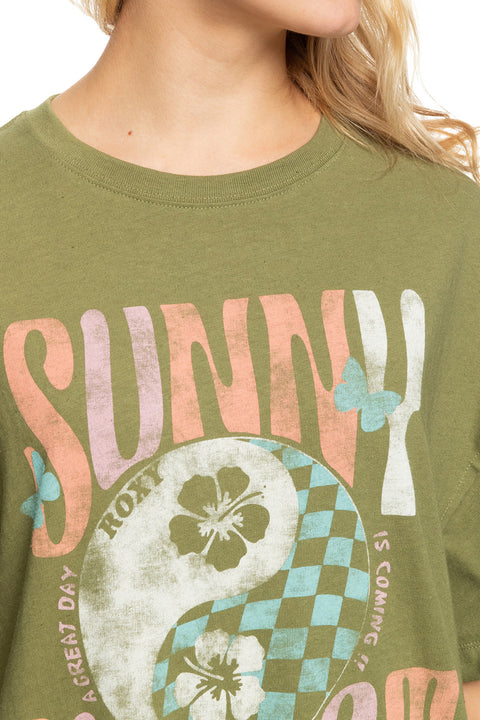 Roxy Sweet Janis Oversized Tee - Loden Green - Closeup