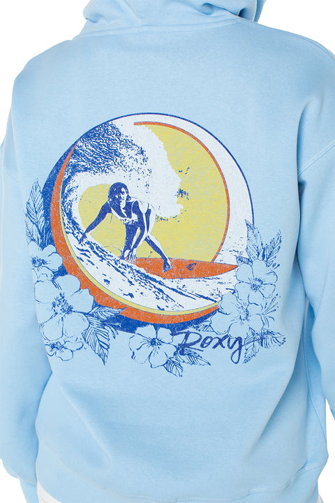Roxy Wailea Hoodie - Airy Blue Makine Waves- Close up on back logo
