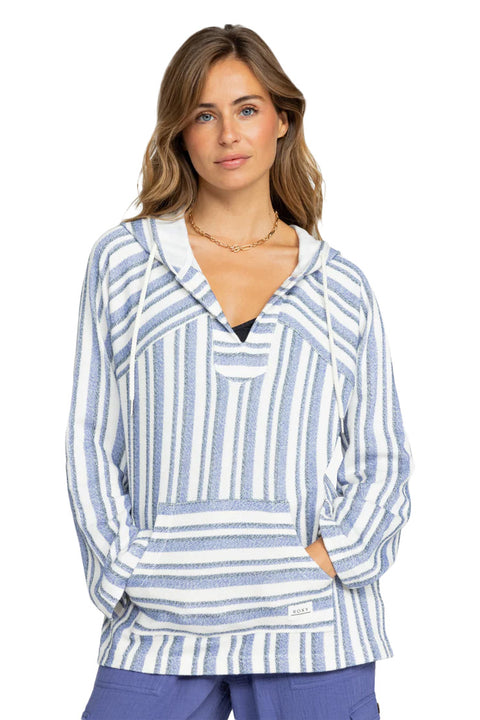 Roxy Wild And Free Poncho Hoodie - Bijou Silk Caye Stripe- Front