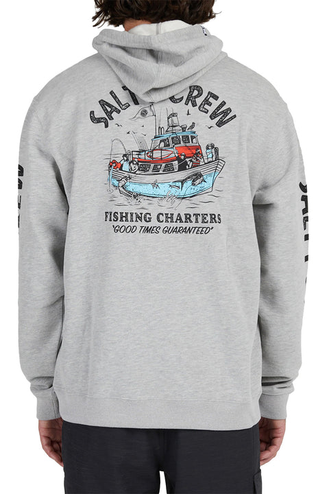 Salty Crew Fishing Charters Hooded Fleece - Heather Grey - Back