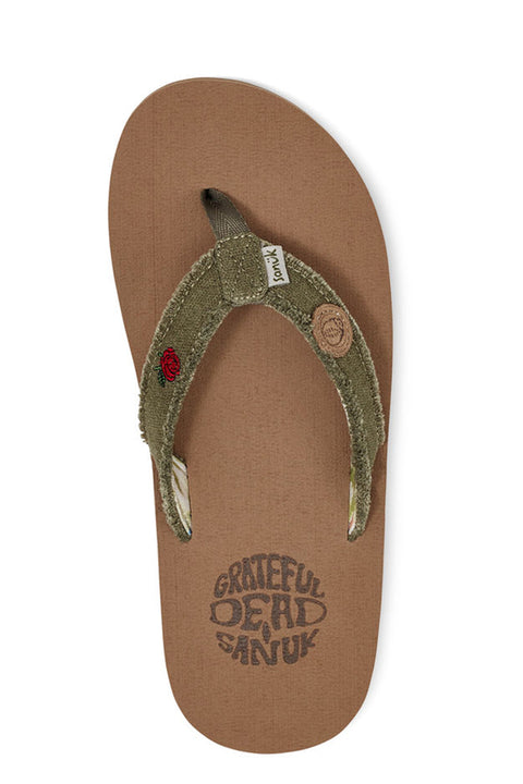 Sanuk Youth Fraidy Stacker X Grateful Dead Canvas Flip Flops - Natural - Top View