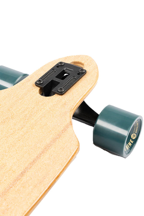 Sector 9 Mini Lookout Voyage Complete Skateboard- Close up of top of board with trucks and wheels showing