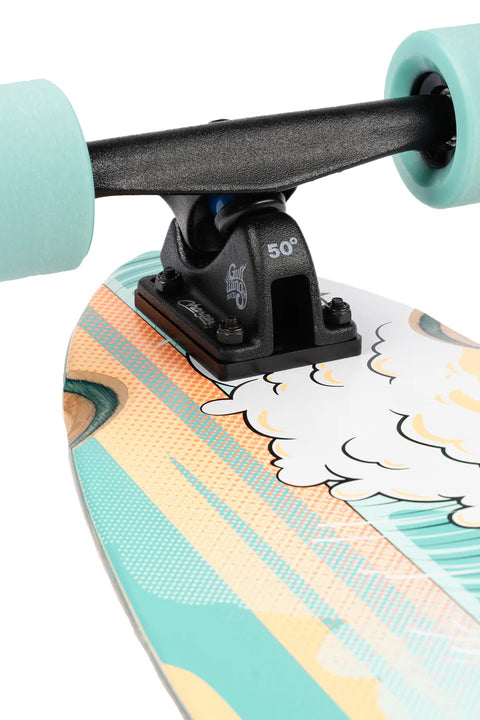 Sector 9 Offshore Reeler Complete Skateboard- Close up on trucks and bottom of board