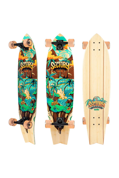 Sector 9 Snapper Hideout Complete Skateboard- Three views of top, bottom and side