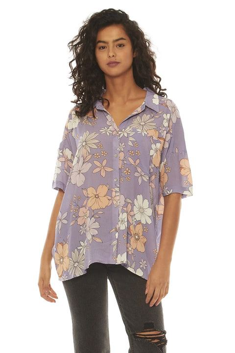 SisstrEvolution Stay Stoked S/S Woven Top - Lilac Smoke
