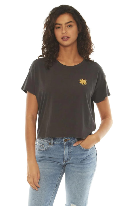 SisstrEvolution Wavy S/S Crop Knit Tee - Charcoal - Front