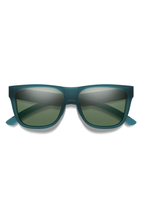 Smith Lowdown 2 Core Sunglasses - Matte Pacific Crystal / Polarized Gray Green- Front with folded arms