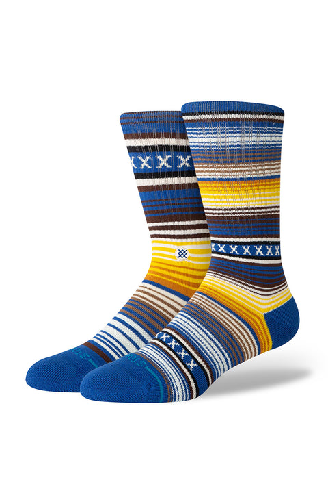 Stance Curren Crew Socks - Blue- Side view on feet