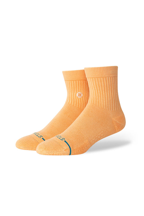 Stance Icon Washed Quarter Socks - Peach- Side view on feet