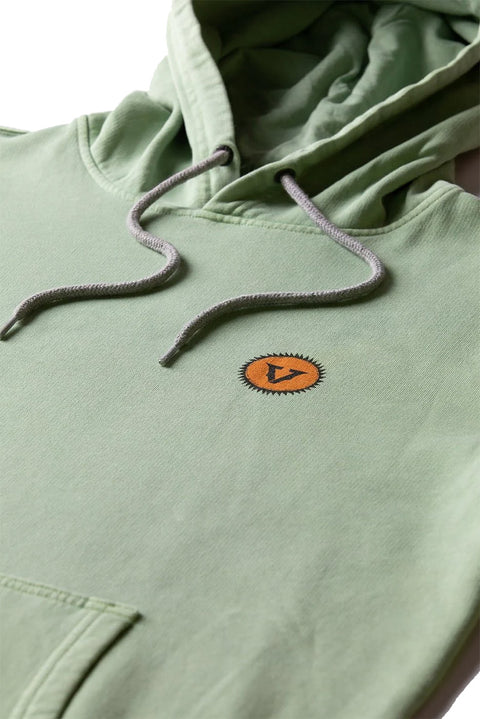 Vissla Washout Eco Pullover Hoodie - Sage- Close up on front logo