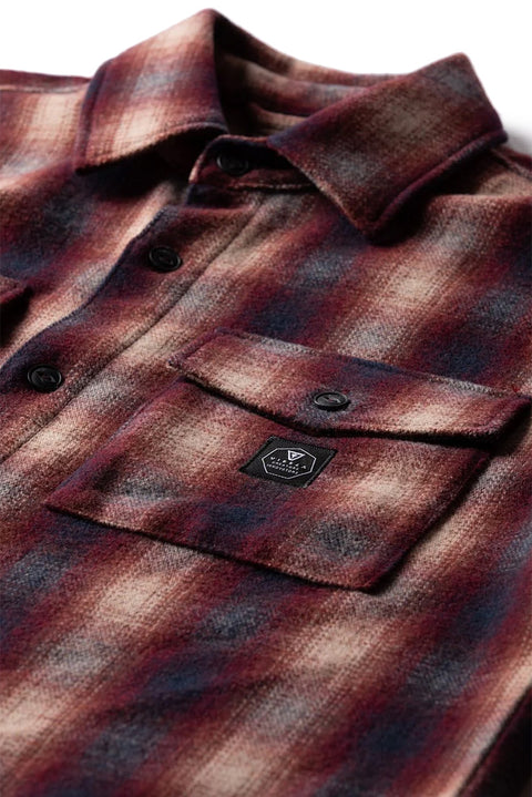 Vissla Woody Woven Shirt - Fired Brick- close up on pocket