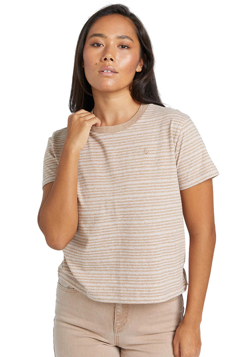 Volcom Halite Stripe S/S Shirt - Mocha - Closeup