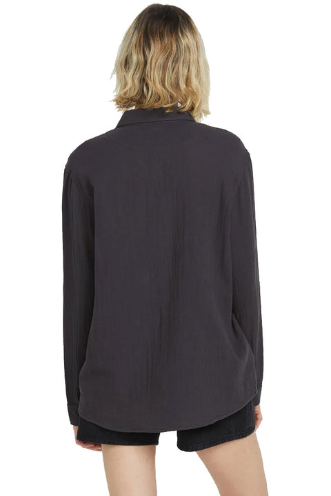 Volcom Lived In Lounge Button Up LS Shirt - Vintage Black- Back