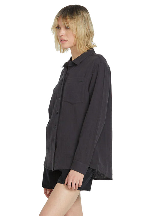 Volcom Lived In Lounge Button Up LS Shirt - Vintage Black- Side