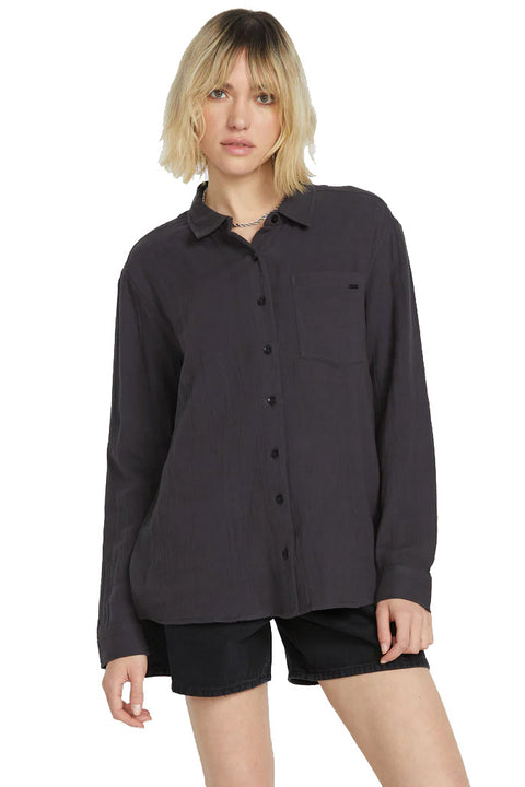 Volcom Lived In Lounge Button Up LS Shirt - Vintage Black- front
