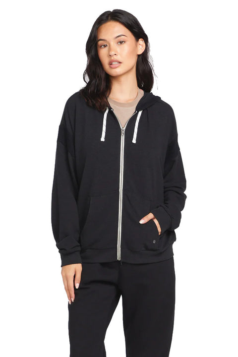 Volcom Lived In Lounge Frenchie Zip Hoodie - Black- Front zipped up