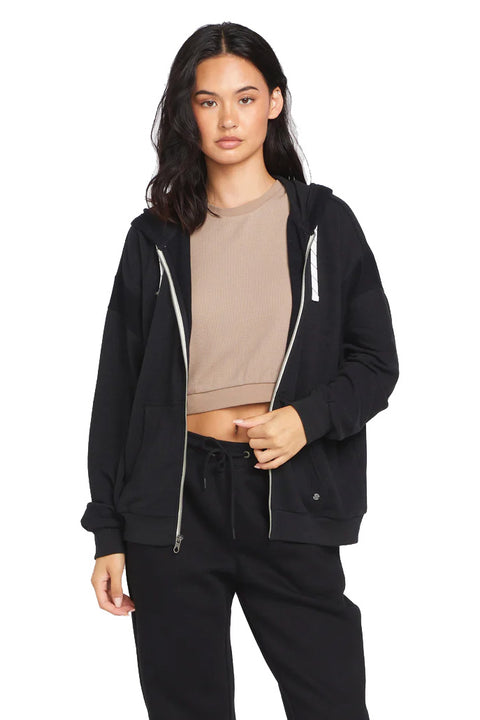 Volcom Lived In Lounge Frenchie Zip Hoodie - Black- Front un-zipped