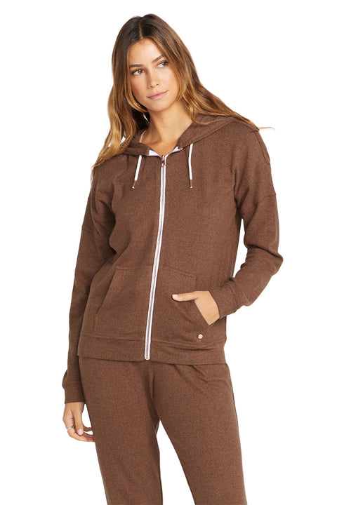 Volcom Lived In Lounge Hoodie - Chocolate - Zipped Up