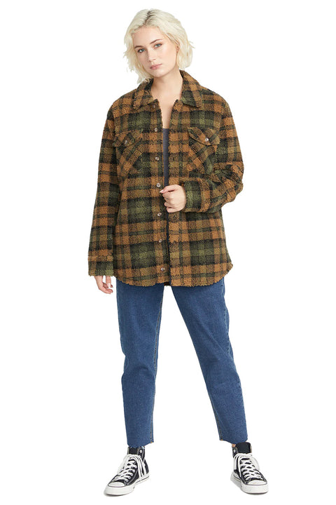 Volcom Silent Sherpa Plaid Jacket - Bronze - Full