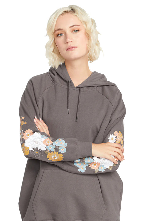 Volcom Truly Stoked Boyfriend Pullover Hoodie - Slate Grey - Closeup