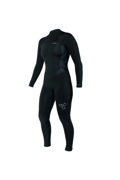 Xcel Women's Axis 5/4mm Back Zip Full Wetsuit - Black / Palm Monstera Print- Side