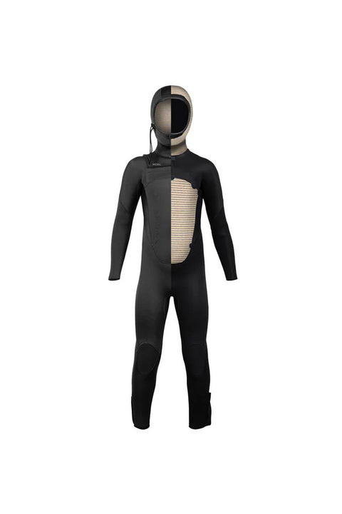Xcel Youth Axis 5/4 Hooded Wetsuit - Black- Front and inside