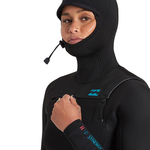 Billabong Women's Synergy 5/4 Hooded Chest Zip Wetsuit - Black