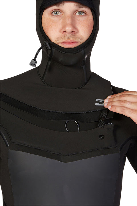 Billabong Absolute Plus 5/4 Hooded Chest Zip Wetsuit - Black - Chest Zip CLoseup