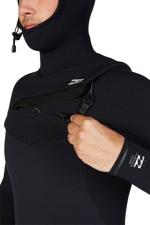 Billabong Furnace Comp 4/3 Hooded Chest Zip Wetsuit - Black - Chest Zip Detail