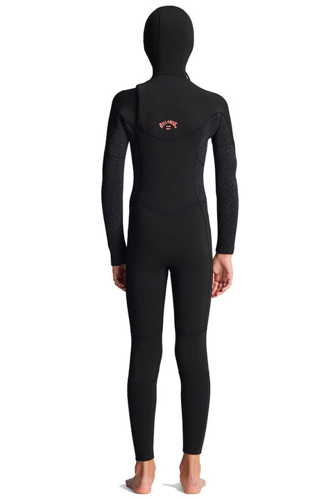 Billabong Girl's 5/4 Synergy CZ Hooded Wetsuit - Wild Black - Back