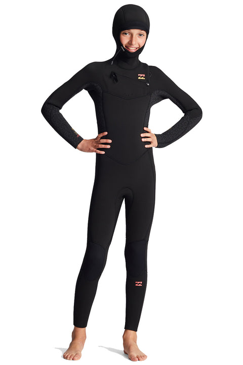 Billabong Girl's 5/4 Synergy CZ Hooded Wetsuit - Wild Black