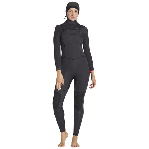 Billabong Women's Synergy 5/4 Hooded Wetsuit - Black Sands / Pink